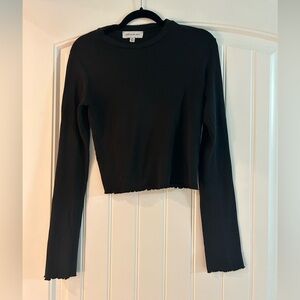 Something Navy black long sleeve top with lettuce edge hem
